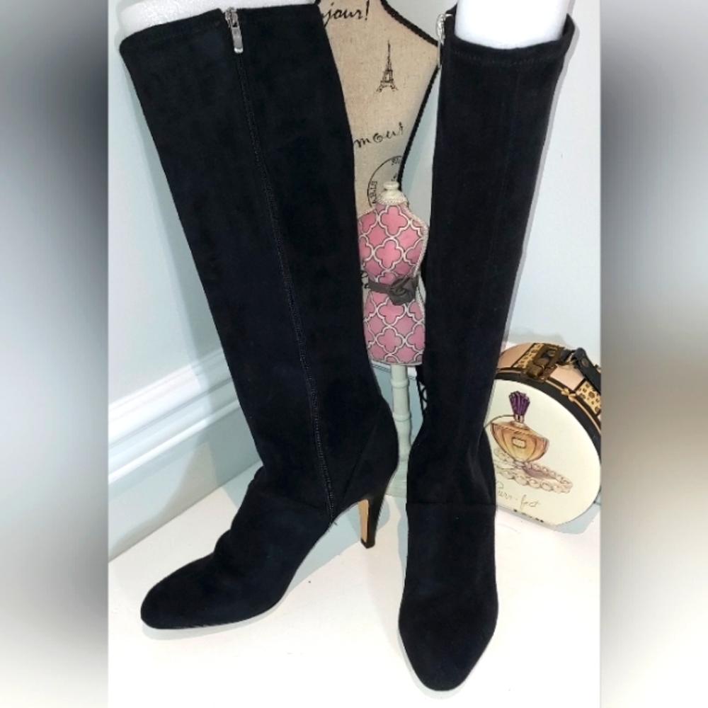 Enzo Angiolini Billion Black Fabric Tall Boots Size 10M NWOB